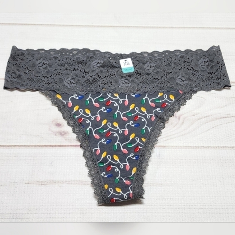 Maurices Simply Comfy Holiday Lights Cotton Thong Panty XS - New With Tags